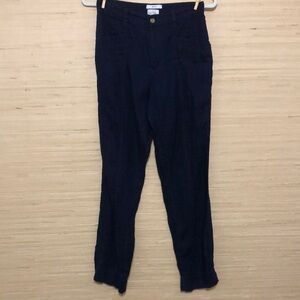 Nicole Miller Navy Blue 100% Linen Straight Leg Trouser Pants size Small